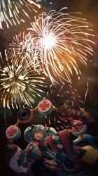 Rule 34 | 1girl, absurdres, aqua eyes, aqua hair, aqua nails, asymmetrical sleeves, blush, commentary, criss-cross halter, dot nose, fireworks, frilled skirt, frills, hair between eyes, hair ornament, halterneck, hatsune miku, headset, highres, japanese clothes, kimono, long hair, long sleeves, looking at viewer, magical mirai (vocaloid), magical mirai miku, magical mirai miku (2020 summer), mismatched sleeves, nail polish, night, night sky, open mouth, patterned clothing, pinkusan, pleated skirt, red sleeves, skirt, sky, smile, solo, teeth, twintails, upper body, very long hair, vocaloid, white sleeves, wide sleeves