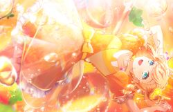 Rule 34 | :d, air bubble, aqua eyes, arms up, bubble, collarbone, crossed bangs, dress, drinking straw, drinking straw hair ornament, food, food-themed hair ornament, frilled dress, frills, fruit, game cg, hair ornament, hajikeru orange soda (love live!), highres, hinoshita kaho, ice, ice cube, link! like! love live!, looking at viewer, love live!, medium dress, medium hair, mini person, minigirl, mint, official art, open mouth, orange (fruit), orange dress, orange hair, orange hair ornament, oversized food, oversized object, puffy short sleeves, puffy sleeves, see-through dress layer, short sleeves, smile, teeth, third-party source, two side up, underwater, upper teeth only, virtual youtuber