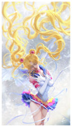 Rule 34 | 10s, 1girl, 2016, absurdly long hair, bishoujo senshi sailor moon, bishoujo senshi sailor moon sailor stars, bishoujo senshi sailor moon stars, blonde hair, blue sailor collar, blurry, choker, closed eyes, cowboy shot, crescent, crescent facial mark, crossed arms, dated, depth of field, derivative work, double bun, elbow gloves, eternal sailor moon, eyelashes, facial mark, feathered wings, feathers, floating hair, flower, gem, gloves, hair bun, hair ornament, highres, layered skirt, lips, long hair, magical girl, pearl (gemstone), pink lips, realistic, ribbon, rose, sailor collar, sailor moon, signature, skin tight, skirt, solo, sunmomo, tsukino usagi, twintails, very long hair, white flower, white gloves, white ribbon, white rose, white wings, wind, wings