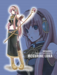 Rule 34 | 1girl, black dress, black thighhighs, blue eyes, dress, full body, hairband, holding, long hair, looking at viewer, megurine luka, midriff, navel, pink hair, solo, staff, standing, stomach, thighhighs, very long hair, vocaloid, wand, zoom layer