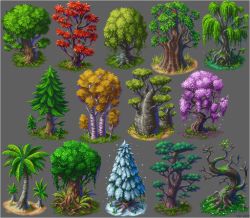 Rule 34 | bare tree, fern, grass, grey background, no humans, original, palm tree, pine tree, pixel art, plant, simple background, snow, snowflakes, tree, vierbit