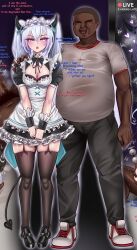 Rule 34 | 1boy, 1girl, black footwear, black thighhighs, breasts, cleavage, commission, dark-skinned male, dark skin, demon horns, demon tail, english text, fat, fat man, girls&#039; frontline, girls&#039; frontline neural cloud, highres, horns, interracial, maid, maid headdress, nemo (n3m011201), official alternate costume, tail, thighhighs, ugly man, undine (clumsy band&#039;s maid service) (neural cloud), undine (neural cloud)