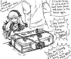 Rule 34 | 00s, bad id, bb (baalbuddy), box, chain, english text, greyscale, in box, in container, inactive account, monochrome, phone, rozen maiden, sakurada jun, suigintou, suiseiseki, text focus