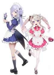 Rule 34 | 2girls, absurdres, age difference, apron, bad id, bad twitter id, black bow, black legwear, black ribbon, blue dress, blue nails, bow, child, collared dress, dress, grey hair, hair bow, hair ornament, hair over one eye, hair ribbon, hairclip, height difference, herme (ohisashiburi), highres, ice cream cone, long hair, long sleeves, looking at viewer, multiple girls, nail polish, ohisashiburi, open mouth, original, pink dress, puffy short sleeves, puffy sleeves, purple eyes, purple hair, purple hair girl (ohisashiburi), ribbon, short sleeves, simple background, teeth, thighhighs, tongue, tongue out, white apron, white background, white bow, white legwear, wristband