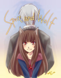 Rule 34 | 00s, animal ears, brown eyes, brown hair, craft lawrence, fang, fu-ka, height difference, holo, kazabana, long hair, short hair, silver hair, spice and wolf, wolf ears