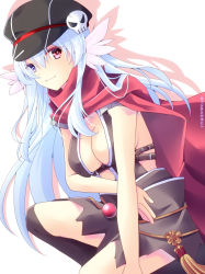 Rule 34 | 1girl, armor, assassin cross (ragnarok online), black cape, black hat, black leotard, blue eyes, blue hair, breasts, cabbie hat, cape, cleavage, closed mouth, commentary request, feet out of frame, hair between eyes, hat, hat ornament, heterochromia, highres, large breasts, leotard, long hair, looking at viewer, pauldrons, ragnarok online, red eyes, red scarf, revealing clothes, scarf, shoulder armor, sideboob, skull hat ornament, smile, solo, tamak rui, waist cape