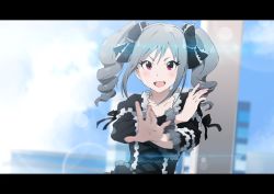 Rule 34 | 10s, 1girl, bad id, bad pixiv id, blush, drill hair, gosyup, highres, idolmaster, idolmaster cinderella girls, kanzaki ranko, lens flare, letterboxed, long hair, motion blur, open mouth, red eyes, silver hair, smile, solo, twin drills, twintails
