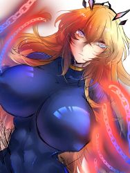 Rule 34 | 1girl, blonde hair, breasts, chain, covered navel, barghest (fate), fate/grand order, fate (series), gradient eyes, highres, large breasts, long hair, multicolored eyes, muscular, muscular female, vent vert (kuuya), very long hair, white background