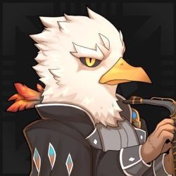 Rule 34 | 1boy, beak, bird, eagle, feathers, long sleeves, looking to the side, lowres, male focus, official art, personification, polygon project, solo, virtual youtuber, white feathers, xnu n, yellow eyes