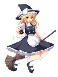 Rule 34 | 1girl, black hat, blonde hair, blush, braid, broom, broom riding, cross (artist), cross (crossryou), female focus, hat, highres, kirisame marisa, long hair, mary janes, md5 mismatch, mini-hakkero, shoes, solo, split mouth, touhou, witch, witch hat, yellow eyes