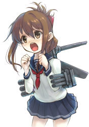 Rule 34 | 10s, 1girl, bad id, bad pixiv id, brown eyes, brown hair, folded ponytail, inazuma (kancolle), kantai collection, open mouth, school uniform, serafuku, simple background, solo, tamaki fuyu, turret, white background