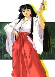 Rule 34 | aoyama motoko, black hair, brown eyes, japanese clothes, love hina, miko, sword, weapon