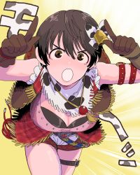 Rule 34 | animal print, bandana, bell, bow, breasts, buckle, choroip, cleavage, cow print, cowbell, cowboy, cowboy western, gloves, hair bow, highres, idolmaster, idolmaster cinderella girls, idolmaster cinderella girls starlight stage, large breasts, lasso, oikawa shizuku, plaid, solo, thigh strap, western