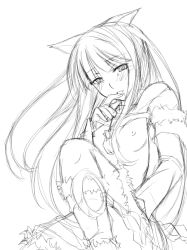 Rule 34 | 00s, 1girl, breasts, greyscale, holo, monochrome, ribi, sketch, small breasts, solo, spice and wolf, wolf ears