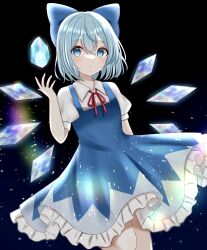 Rule 34 | 1girl, blue bow, blue dress, blue eyes, blue hair, bow, cirno, closed mouth, collared shirt, detached wings, dress, fairy, frilled dress, frills, hair between eyes, hair bow, highres, ice, ice wings, piyoru nico, puffy short sleeves, puffy sleeves, shirt, short hair, short sleeves, solo, touhou, white shirt, wings