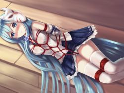 Rule 34 | 1girl, arms behind back, bdsm, blush, bondage, bound, breast bondage, character request, crotch rope, female focus, highres, lanse dai mao, solo, thighhighs, warship girls r, white thighhighs