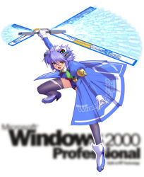 Rule 34 | 1girl, 2k-tan, ankle boots, ascot, blue hair, boots, coat, energy, full body, glasses, gloves, hand fan, looking at viewer, open mouth, os-tan, overcoat, puffy sleeves, school swimsuit, serious, short hair, solo, swimsuit, thighhighs, weapon, yellow eyes