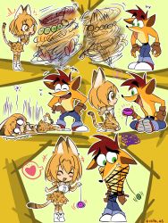 Rule 34 | +++, 10s, ^^^, alto (ezstrongs), animal ears, commentary, crash bandicoot, crash bandicoot (series), crossover, gloves, heart, highres, kemono friends, serval (kemono friends), serval print, serval tail, spinning, spoken heart, tail, tied up (nonsexual), yo-yo