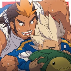 Rule 34 | 2boys, abs, inazuma eleven (series), male focus, multicolored hair, multiple boys, muscular, nikism, pectorals, size difference, tagme, yaoi