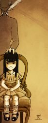 Rule 34 | 10s, 2girls, bad deviantart id, bad id, chair, choker, dress, eyebrows, hand on another&#039;s head, highres, kill la kill, kiryuuin ragyou, kiryuuin satsuki, loose socks, mother and daughter, multiple girls, roman imperial, sepia, socks, solo focus, thick eyebrows, aged down