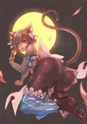 Rule 34 | 10s, 1boy, :3, :d, animal ears, artistic error, ass, bare shoulders, black pantyhose, black sky, blue ribbon, blue thighhighs, bob cut, bow, brown hair, cat boy, cat ears, cat tail, clenched hand, commentary request, detached sleeves, dress, dress bow, eyelashes, feet, felix argyle, food, frilled dress, frilled thighhighs, frills, full body, full moon, hair bow, hair ribbon, highres, holding, holding food, jumping, large bow, looking at viewer, looking back, male focus, moon, night, night sky, no shoes, open mouth, outdoors, panties, panties under pantyhose, pantyhose, pantyshot, parted bangs, re:zero kara hajimeru isekai seikatsu, ribbon, short dress, short eyebrows, short hair, sky, smile, soles, solo, star (sky), starry sky, striped clothes, striped dress, striped pantyhose, striped ribbon, striped thighhighs, tail, thick eyebrows, thighhighs, thighhighs over pantyhose, toeless legwear, toes, trap, underwear, upskirt, vertical-striped clothes, vertical-striped dress, vertical-striped thighhighs, white bow, white panties, yellow eyes, yellow moon, yougenko