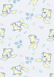 Rule 34 | blue eyes, branch, bright pupils, closed eyes, commentary, confetti, creatures (company), english commentary, from side, full body, game freak, gen 3 pokemon, grey background, hand up, happy, highres, jirachi, leaf, legendary pokemon, multiple views, mythical pokemon, nintendo, one eye closed, open mouth, own hands together, pokemon, pokemon (creature), signature, simple background, smile, tanzaku, yurano (upao)
