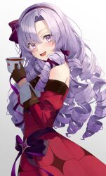 Rule 34 | 1girl, absurdres, clrawing, drill hair, highres, hyakumantenbara salome, hyakumantenbara salome (1st costume), long hair, looking at viewer, nijisanji, open mouth, purple eyes, purple hair, smile, solo, virtual youtuber