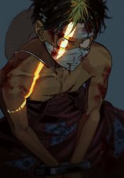 Rule 34 | 1boy, angry, annoyed, black hair, bleeding, blood, blood on clothes, blood on face, blood splatter, blood stain, bound, bound wrists, bruise, furious, glaring, hat, highres, injury, male focus, monkey d. luffy, one piece, rr77469048, scar, solo, straw hat