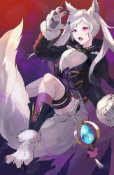 Rule 34 | 1girl, animal ears, animal hands, fake animal ears, fire emblem, fire emblem awakening, fire emblem heroes, gimkamres04, gloves, grima (fire emblem), highres, long sleeves, nintendo, open mouth, paw gloves, red eyes, robin (female) (fire emblem), robin (fire emblem), solo, tail, twintails, white hair, wolf ears, wolf tail
