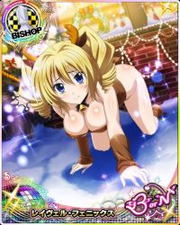 Rule 34 | 1girl, ahoge, bare shoulders, bishop (chess), blonde hair, blue eyes, blush, breasts, card (medium), character name, chess piece, christmas, cleavage, drill hair, high school dxd, large breasts, long hair, looking at viewer, official art, ravel phenex, smile, solo, trading card, twin drills