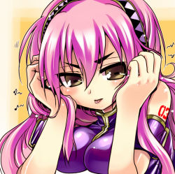 Rule 34 | 1girl, :p, breasts, brown eyes, large breasts, megurine luka, pink hair, solo, tokita monta, tongue, tongue out, vocaloid