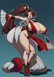 Rule 34 | ass, breasts, brown hair, fatal fury, gigantic breasts, huge breasts, japanese clothes, kimono, long hair, shiranui mai, smile, snk, thighhighs