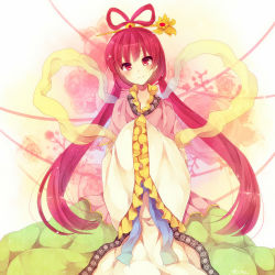 Rule 34 | 1girl, bad id, bad pixiv id, blush, floral background, flower, hair rings, jewelry, long hair, magi the labyrinth of magic, miiko (somnolent), red eyes, red hair, ren kougyoku, smile, solo
