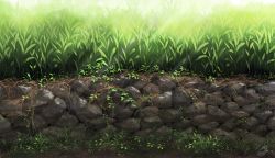 Rule 34 | day, field, grass, mocha (cotton), no humans, original, outdoors, plant roots, scenery, signature, sprout, stone, sunlight