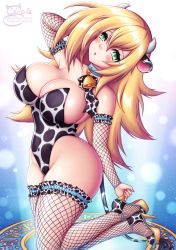 Rule 34 | 1girl, animal ears, animal print, arms up, ass, bare legs, bare shoulders, blonde hair, blush stickers, breasts, chinese zodiac, cleavage, cow ears, cow horns, cow print, curvy, dark magician girl, fake animal ears, fake tail, from below, green eyes, hairband, hat, highleg, highleg leotard, highres, horns, large breasts, leotard, long hair, looking at viewer, magic circle, magical girl, sevie, shiny skin, simple background, solo, tail, thick thighs, thighs, thong leotard, twitter username, upper body, white background, year of the ox, yu-gi-oh!