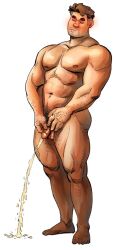 Rule 34 | 1boy, abs, arm hair, bara, beard, blush, closed mouth, embarrassed, facial hair, flaccid, full-face blush, full body, gradient hair, hand on penis, jang (unspoken), just do sex (unspoken), large pectorals, leg hair, male focus, male pubic hair, mature male, multicolored hair, muscular, muscular male, navel, navel hair, nipples, old, old man, pectorals, peeing, penis grab, pout, pubic hair, short hair, sideburns, solo, standing, stomach, thick thighs, thighs, unspoken (firebreath110)