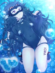 Rule 34 | 1girl, @ @, absurdres, air bubble, antenna hair, azur lane, bodysuit, braid, breasts, bubble, closed mouth, commentary request, commission, covered navel, diving mask, diving suit, full body, goggles, green bodysuit, green hair, hair ribbon, highleg springsuit, highres, koumei (twinameless), leg tattoo, long hair, looking up, one-piece swimsuit, pixiv commission, red eyes, ribbon, sidelocks, skindentation, small breasts, solo, springsuit, swimsuit, tattoo, thick thighs, thigh strap, thighs, toeless footwear, torricelli (azur lane), underwater, very long hair, wetsuit