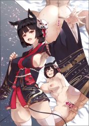 Rule 34 | 1boy, 1girl, :d, agovitch, animal ears, armpits, arms behind back, ass, azur lane, bad id, bad pixiv id, bell, black hair, blush, breasts, censored, cleft of venus, clenched hand, covered erect nipples, cowboy shot, drooling, fang, floral print, furisode, groin, hair ornament, head tilt, heart, heart censor, hetero, highres, implied fellatio, japanese clothes, jingle bell, kimono, kimono skirt, large breasts, long sleeves, looking at viewer, lying, motion lines, multiple views, navel, no panties, nude, on back, open mouth, outstretched arm, penis, pussy, saliva, sex, short hair, skindentation, smile, spread legs, sweat, testicles, thighhighs, vaginal, white thighhighs, yamashiro (azur lane)