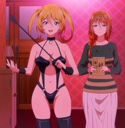 Rule 34 | baldwin kagura, blonde hair, blue eyes, breasts, cleavage, large breasts, mia christoph, navel, screencap, stitched, temple (series), third-party edit, twintails