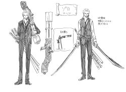 Rule 34 | 1boy, character sheet, full body, holding, holding sword, holding weapon, katana, monochrome, multiple views, official art, one piece, one piece: strong world, roronoa zoro, short hair, sword, translation request, weapon