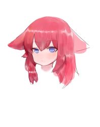 Rule 34 | 1girl, animal ears, bad id, bad pixiv id, blue eyes, blush, closed mouth, dokomon, hair between eyes, head, highres, long hair, looking at viewer, original, red hair, simple background, solo, white background