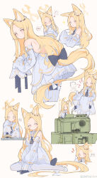 Rule 34 | ..., 1boy, 1girl, absurdly long hair, absurdres, akizuki kawakaze, animal ears, backless dress, backless outfit, blue archive, blue bow, bow, bright pupils, commentary request, detached sleeves, doodle sensei (blue archive), dress, flower, flower wreath, fox ears, from behind, gradient eyes, hair bow, hair flower, hair ornament, halo, heart, highres, long hair, military vehicle, motor vehicle, multicolored eyes, multiple views, orange eyes, pantyhose, seia (blue archive), sensei (blue archive), shoulder blades, sitting, sketch, sleeves past fingers, sleeves past wrists, spoken blush, spoken ellipsis, standing, striped clothes, striped pantyhose, tank, vehicle request, vertical-striped clothes, vertical-striped pantyhose, very long hair, wariza, white bow, white dress, white flower, white pantyhose, white pupils, yellow eyes