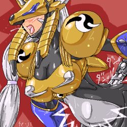 armor beelzebumon digimon digimon_(creature) fox_mask long_hair mask sakuyamon yin_yang