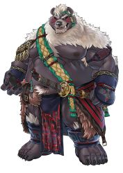 Rule 34 | 1boy, ainu clothes, animal ears, bara, bear boy, bear ears, black sclera, brown fur, bulge, chest hair, claws, colored sclera, facepaint, furry, furry male, gloves, green eyes, headband, kimun kamui (housamo), large pectorals, legband, looking at viewer, muscular, muscular male, navel, nipples, official art, okusu (oaks16), pectorals, pelt, pelvic curtain, red pupils, scar, scar on face, scar on mouth, short hair, stomach, sword, thick thighs, thighs, tokyo houkago summoners, transparent background, underpec, weapon, white hair