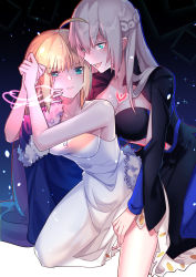 Rule 34 | 2girls, :d, absurdres, ahoge, alternate breast size, alternate costume, alternate hair length, alternate hairstyle, artoria pendragon (all), artoria pendragon (fate), black bra, blonde hair, blue eyes, bra, braid, breasts, cleavage, clothes lift, collarbone, crown braid, dress, dress lift, fate/stay night, fate (series), french braid, highres, incest, kneeling, kotatsu kaya, large breasts, lifting another&#039;s clothes, long hair, long sleeves, morgan le fay (fate), multiple girls, open mouth, parted lips, saber (fate), shiny skin, siblings, silver hair, sisters, sleeveless, sleeveless dress, smile, strapless, strapless dress, underwear, white dress, yuri