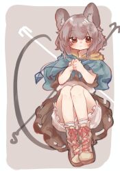 Rule 34 | 1girl, animal ears, ankle boots, bloomers, boots, highres, jewelry, mouse ears, mouse tail, nazrin, pendant, shoelaces, shoes, short hair, solo, sunnyagi906, tail, touhou, underwear, white bloomers