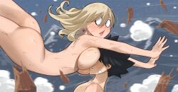 Rule 34 | 1girl, ass, bath, bathing, black hair, blush, breasts, breasts on face, colorized, completely nude, destruction, earrings, eden&#039;s zero, embarrassed, gaston18, highres, jewelry, large breasts, mashima hiro, nude, pressing breasts, rebecca bluegarden, shiki granbell, tagme