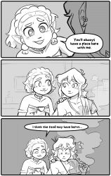 Rule 34 | 1boy, 1girl, 3koma, archaic set (zelda), closed mouth, collarbone, comic, commentary, cooking, earrings, english commentary, english text, greyscale, hand on another&#039;s shoulder, highres, jewelry, link, looking at another, monochrome, nintendo, open mouth, pointy ears, princess zelda, raysdrawlings, short hair, smile, smoke, speech bubble, the legend of zelda, the legend of zelda: tears of the kingdom