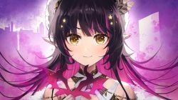 Rule 34 | 1girl, absurdres, black hair, closed mouth, highres, long hair, multicolored hair, netural, penelope wiseman, pink hair, pointy ears, portrait, smile, solo, v&amp;u entertainment, virtual youtuber, yellow eyes