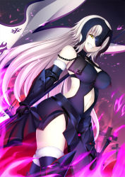 Rule 34 | 1girl, :d, banner, breasts, chain, clothing cutout, cross, dutch angle, fate/grand order, fate (series), headpiece, jeanne d&#039;arc (fate), jeanne d&#039;arc (ruler) (fate), jeanne d&#039;arc alter (avenger) (fate), jeanne d&#039;arc alter (avenger) (third ascension) (fate), jeanne d&#039;arc alter (fate), large breasts, long hair, looking at viewer, navel, navel cutout, open mouth, side cutout, smile, standard bearer, sword, thighhighs, thighs, tsugaru (co-walker), weapon, yellow eyes